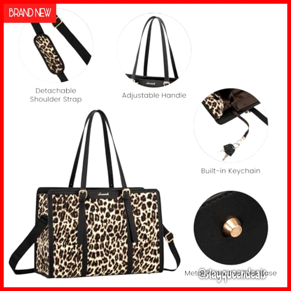 15.6 Inch Laptop Tote Bag, Lightweight Canvas with Clutch, Large Capacity Work - Picture 6 of 6